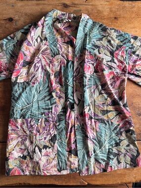 Hilo Hattie vintage Hawaiian  Multicolor Tropical Print kimono coton blend